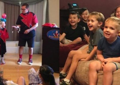 Kids laughing at the birthday party magician